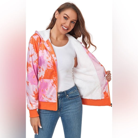 WENTTUO Womens Fleece Zip Up Hoodies Jacket Sweatshirt Tie Dye - NWT - Picture 4 of 7